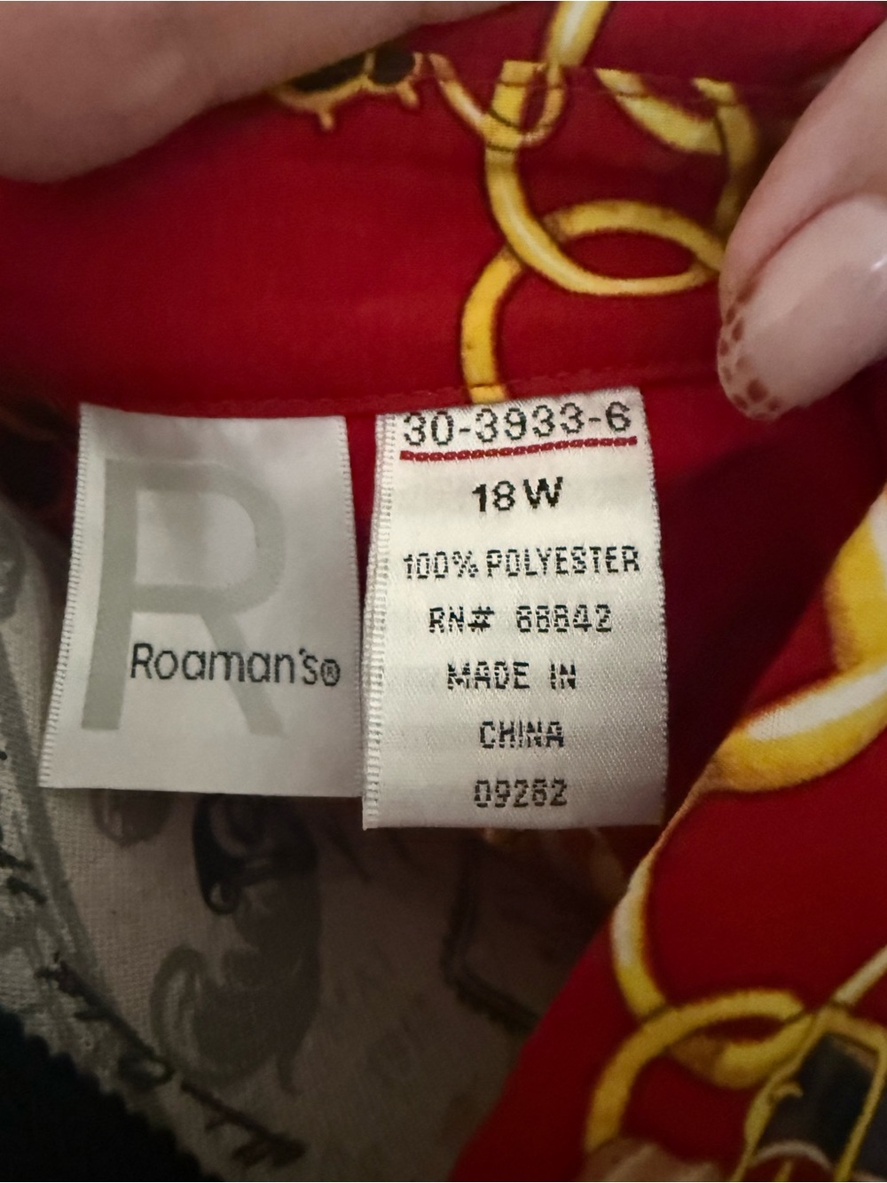 Vintage Roaman's 18W Equestrian Chain Belt Print Shirt Blouse Red 80s 90s Plus - Picture 3 of 3